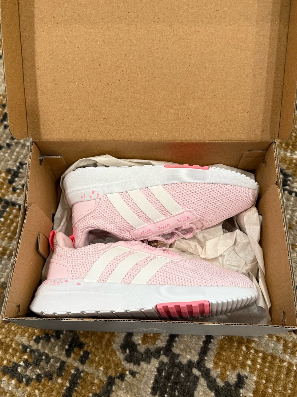 adidas new in box Kids Pink and White Lace-Up Sneakers